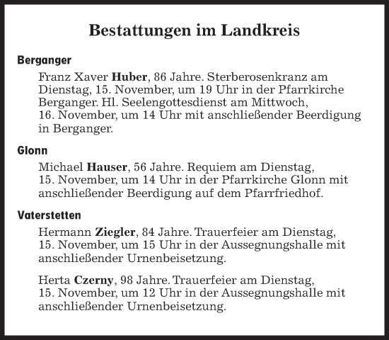 Traueranzeige von Bestattungen vom 15.11.2022 von Süddeutsche Zeitung