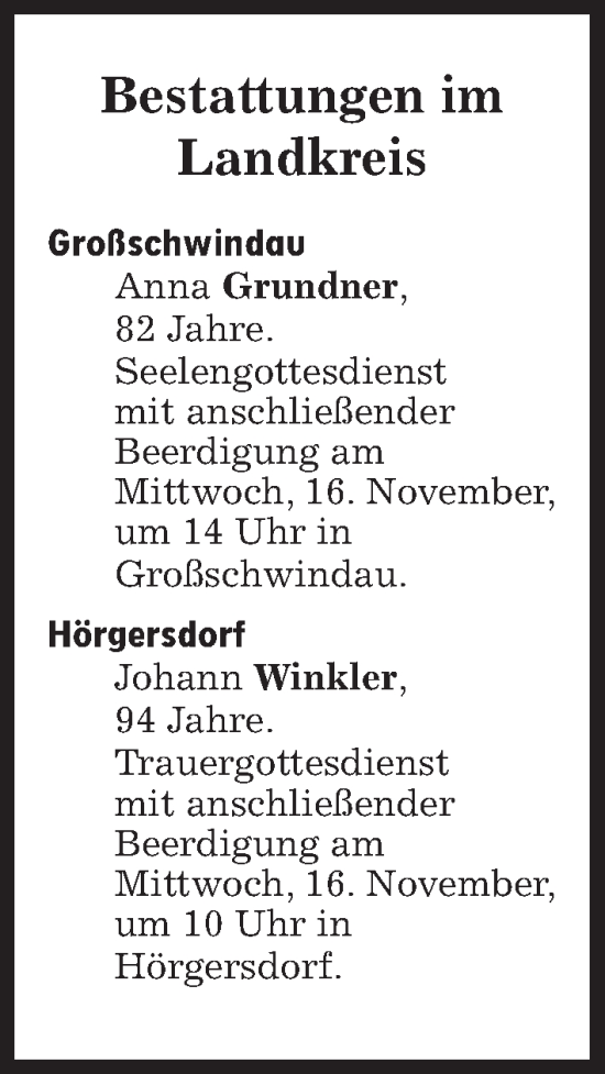 Traueranzeige von Bestattungen vom 16.11.2022 von Süddeutsche Zeitung