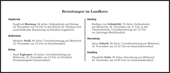 Traueranzeige von Bestattungen vom 16.11.2022 von Süddeutsche Zeitung