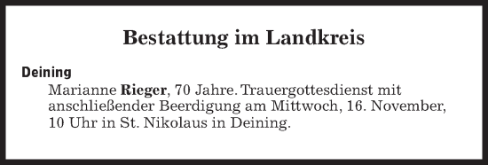 Traueranzeige von Bestattungen vom 16.11.2022 von Süddeutsche Zeitung