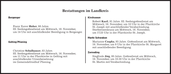 Traueranzeige von Bestattungen vom 16.11.2022 von Süddeutsche Zeitung