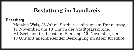 Traueranzeige von Bestattungen vom 17.11.2022 von Süddeutsche Zeitung