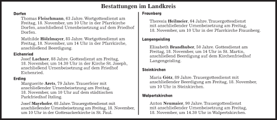 Traueranzeige von Bestattungen vom 18.11.2022 von Süddeutsche Zeitung