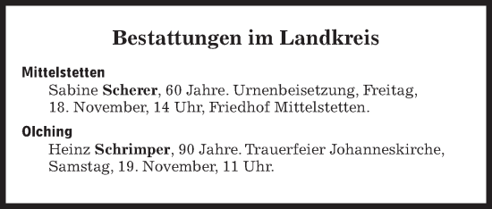 Traueranzeige von Bestattungen vom 18.11.2022 von Süddeutsche Zeitung