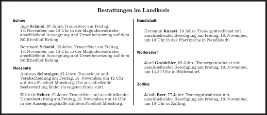 Traueranzeige von Bestattungen vom 18.11.2022 von Süddeutsche Zeitung