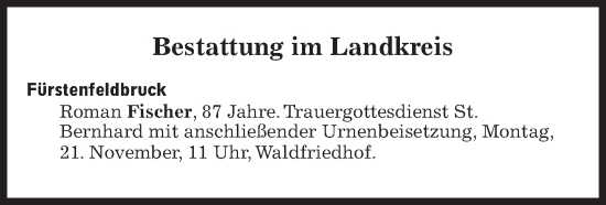 Traueranzeige von Bestattungen vom 21.11.2022 von Süddeutsche Zeitung