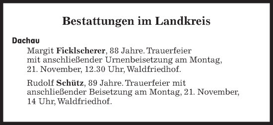 Traueranzeige von Bestattungen vom 21.11.2022 von Süddeutsche Zeitung