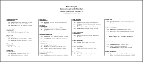 Traueranzeige von Bestattungen vom 22.11.2022 von Süddeutsche Zeitung