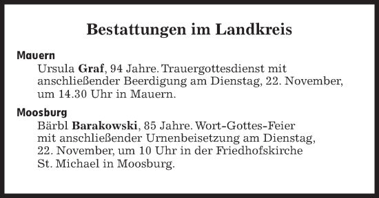 Traueranzeige von Bestattungen vom 22.11.2022 von Süddeutsche Zeitung