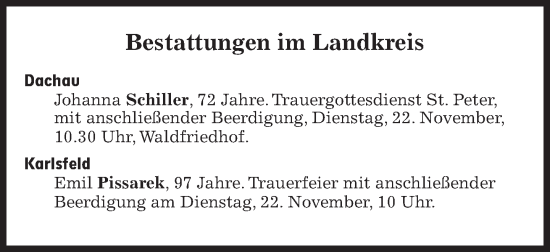 Traueranzeige von Bestattungen vom 22.11.2022 von Süddeutsche Zeitung