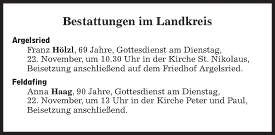 Traueranzeige von Bestattungen vom 22.11.2022 von Süddeutsche Zeitung