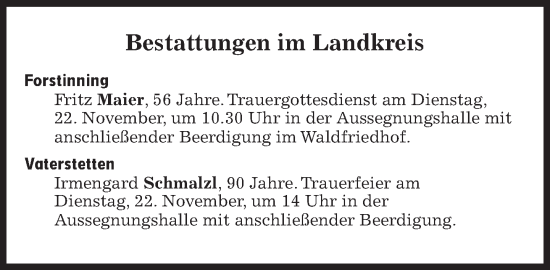 Traueranzeige von Bestattungen vom 22.11.2022 von Süddeutsche Zeitung