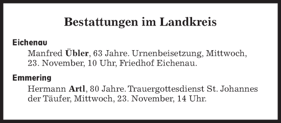 Traueranzeige von Bestattungen vom 23.11.2022 von Süddeutsche Zeitung