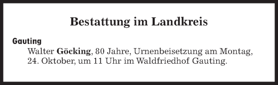 Traueranzeige von Bestattungen vom 24.10.2022 von Süddeutsche Zeitung