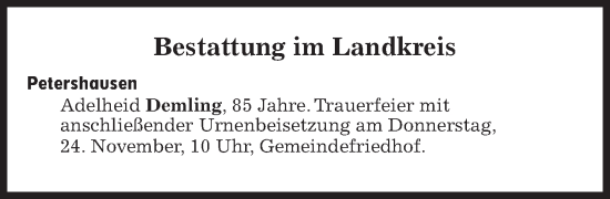 Traueranzeige von Bestattungen vom 24.11.2022 von Süddeutsche Zeitung