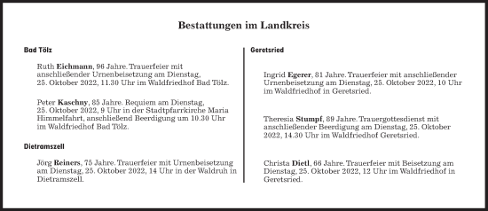 Traueranzeige von Bestattungen vom 25.10.2022 von Süddeutsche Zeitung