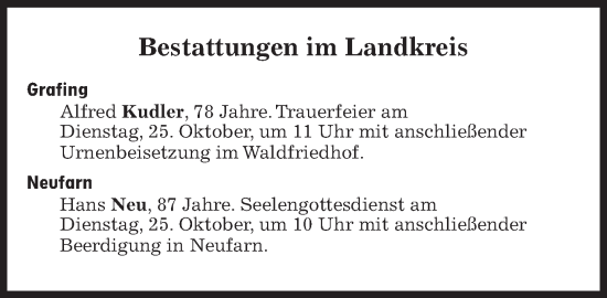 Traueranzeige von Bestattungen vom 25.10.2022 von Süddeutsche Zeitung