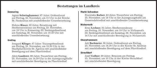 Traueranzeige von Bestattungen vom 25.11.2022 von Süddeutsche Zeitung