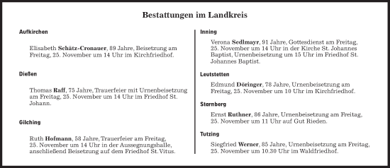 Traueranzeige von Bestattungen vom 25.11.2022 von Süddeutsche Zeitung