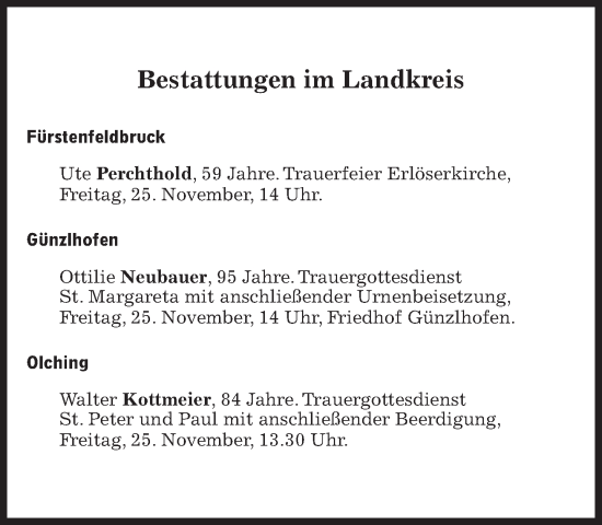 Traueranzeige von Bestattungen vom 25.11.2022 von Süddeutsche Zeitung