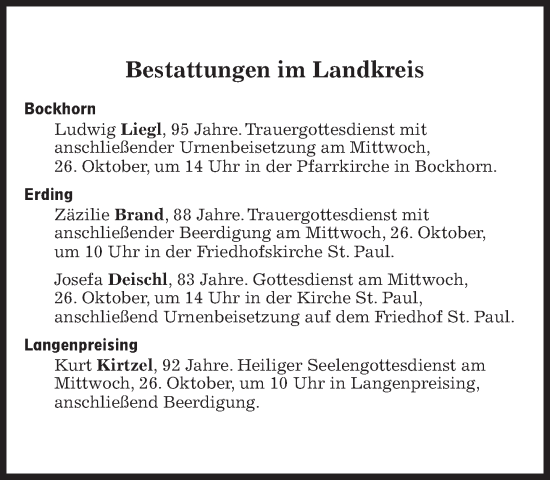 Traueranzeige von Bestattungen vom 26.10.2022 von Süddeutsche Zeitung