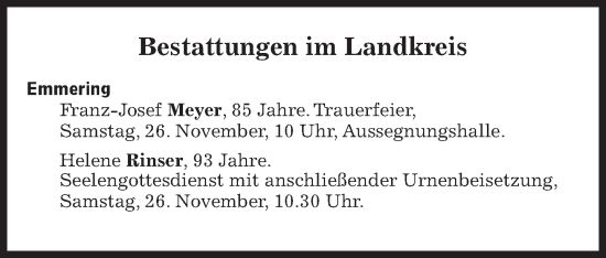 Traueranzeige von Bestattungen vom 26.11.2022 von Süddeutsche Zeitung