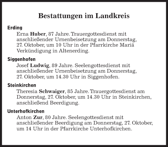 Traueranzeige von Bestattungen vom 27.10.2022 von Süddeutsche Zeitung