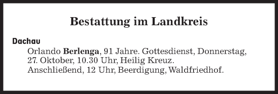 Traueranzeige von Bestattungen vom 27.10.2022 von Süddeutsche Zeitung