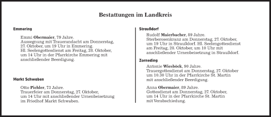 Traueranzeige von Bestattungen vom 27.10.2022 von Süddeutsche Zeitung