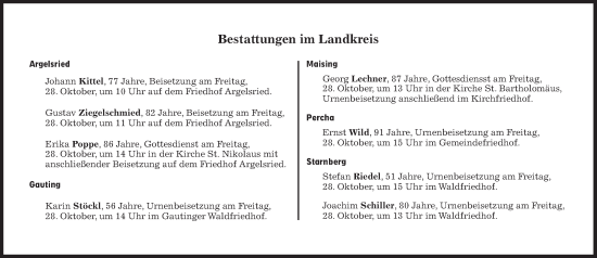 Traueranzeige von Bestattungen vom 28.10.2022 von Süddeutsche Zeitung