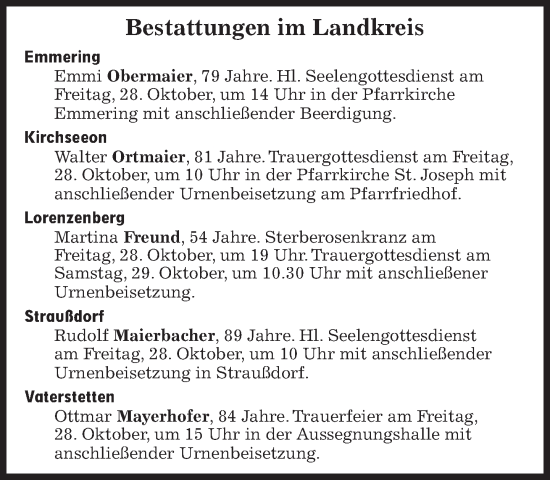 Traueranzeige von Bestattungen vom 28.10.2022 von Süddeutsche Zeitung