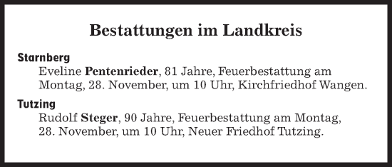 Traueranzeige von Bestattungen vom 28.11.2022 von Süddeutsche Zeitung