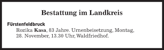 Traueranzeige von Bestattungen vom 28.11.2022 von Süddeutsche Zeitung