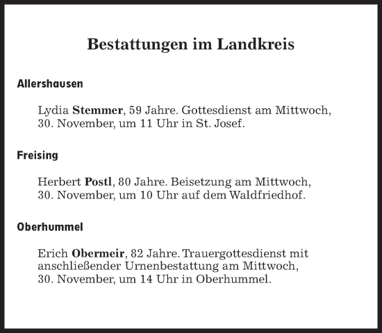 Traueranzeige von Bestattungen vom 30.11.2022 von Süddeutsche Zeitung