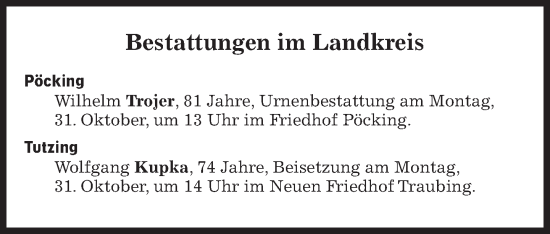 Traueranzeige von Bestattungen vom 31.10.2022 von Süddeutsche Zeitung