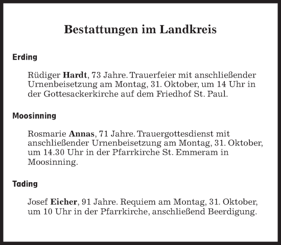 Traueranzeige von Bestattungen vom 31.10.2022 von Süddeutsche Zeitung