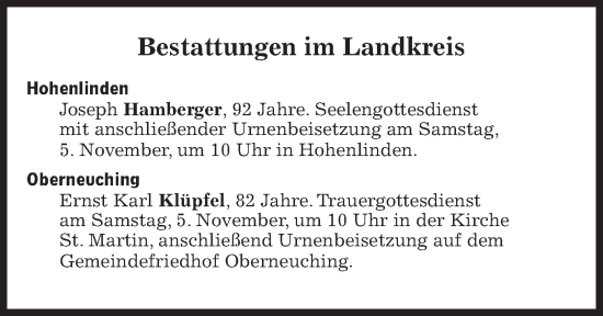 Traueranzeige von Bestattungskalender vom 05.11.2022 von Süddeutsche Zeitung