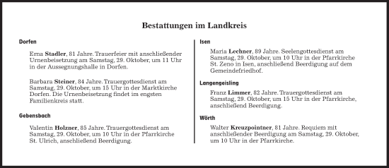 Traueranzeige von Bestattungskalender vom 29.10.2022 von Süddeutsche Zeitung