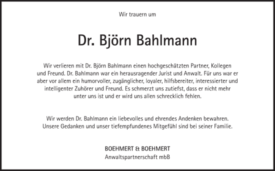 Traueranzeige von Björn Bahlmann von Süddeutsche Zeitung