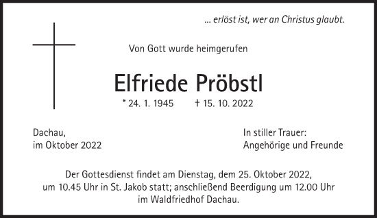 Traueranzeige von Elfriede Pröbstl von Süddeutsche Zeitung