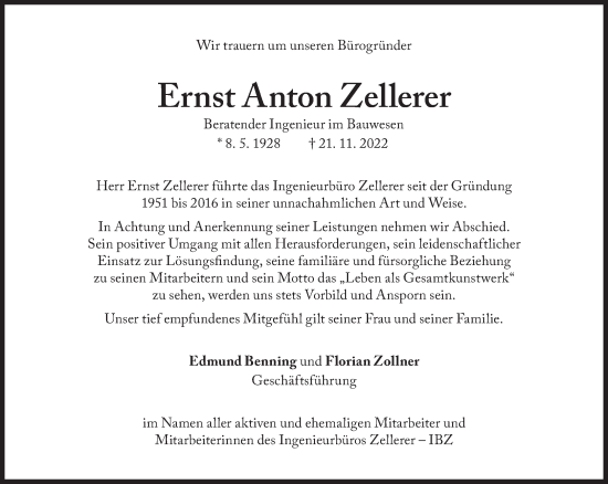 Traueranzeige von Ernst Anton Zellerer von Süddeutsche Zeitung