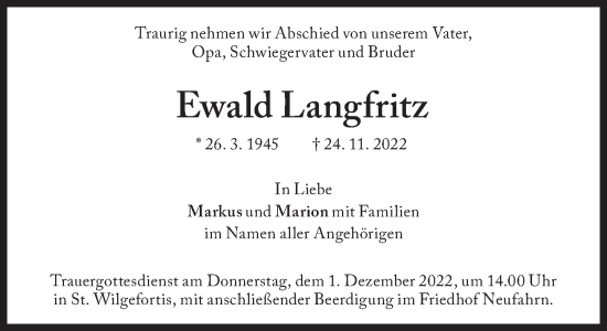 Traueranzeige von Ewald Langfritz von Süddeutsche Zeitung