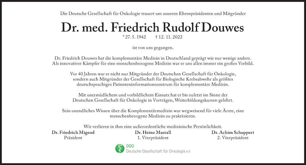 Traueranzeige für Friedrich Rudolf Douwes vom 15.11.2022 aus Süddeutsche Zeitung