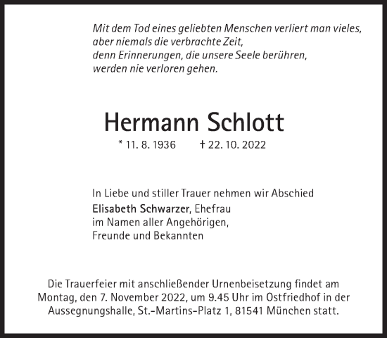 Traueranzeige von Hermann Schlott von Süddeutsche Zeitung