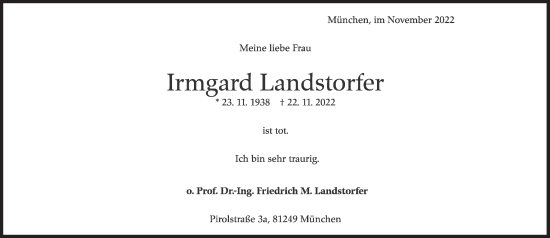 Traueranzeige von Irmgard Landstorfer von Süddeutsche Zeitung