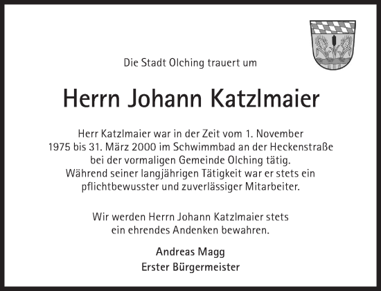 Traueranzeige von Johann Katzlmaier von Süddeutsche Zeitung