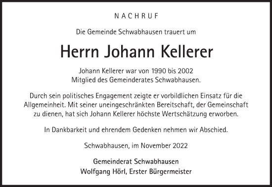 Traueranzeige von Johann Kellerer von Süddeutsche Zeitung