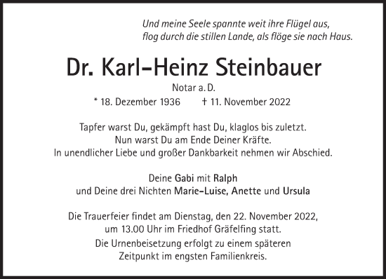 Traueranzeige von Karl-Heinz Steinbauer von Süddeutsche Zeitung