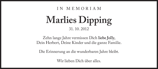 Traueranzeige von Marlies Dipping von Süddeutsche Zeitung