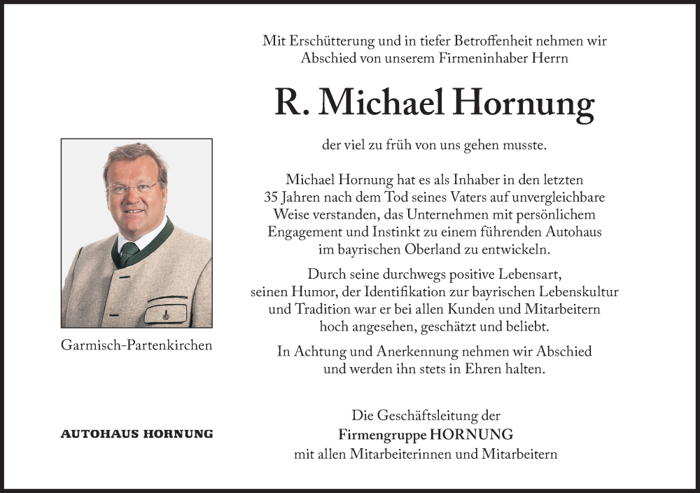  Traueranzeige für Michael Hornung vom 17.11.2022 aus Süddeutsche Zeitung